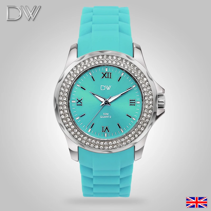 dw genuine diamond ladies colored stainless steel sports watch comfort woman Mid-Autumn Festival gift silicone band round female | Наручные