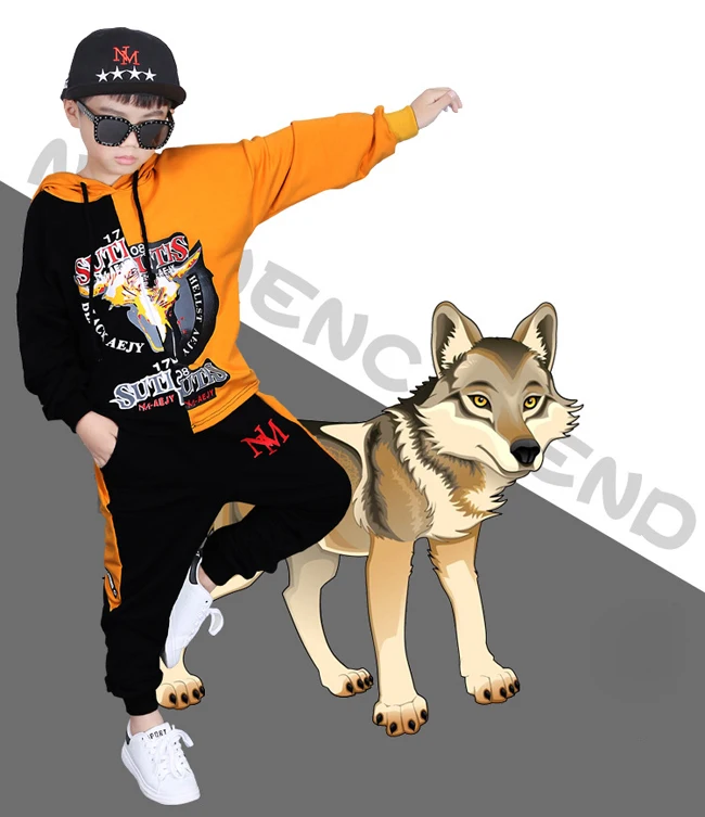 For 3-14 Years Kids 2 pieces Clothes Suits Children Cotton Clothing hiphop Streetwear Dance Set Sport Boys Girls Costumes