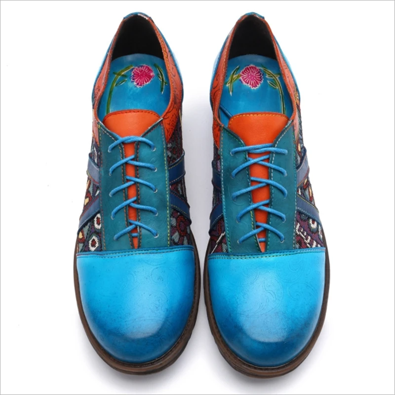 Женские туфли оксфорды из натуральной кожи на шнуровке с круглым носком|Обувь