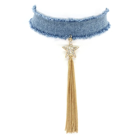 Новый кисточкой чокер 3 шт./компл. звезда горный хрусталь кулон синяя цепочка на