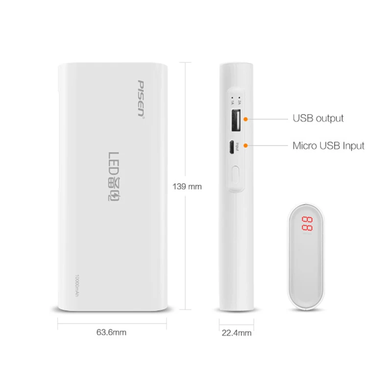 Pisen Power Bank 10000 мАч Со СВЕТОДИОДНЫМ Дисплеем Портативное Зарядное Устройство