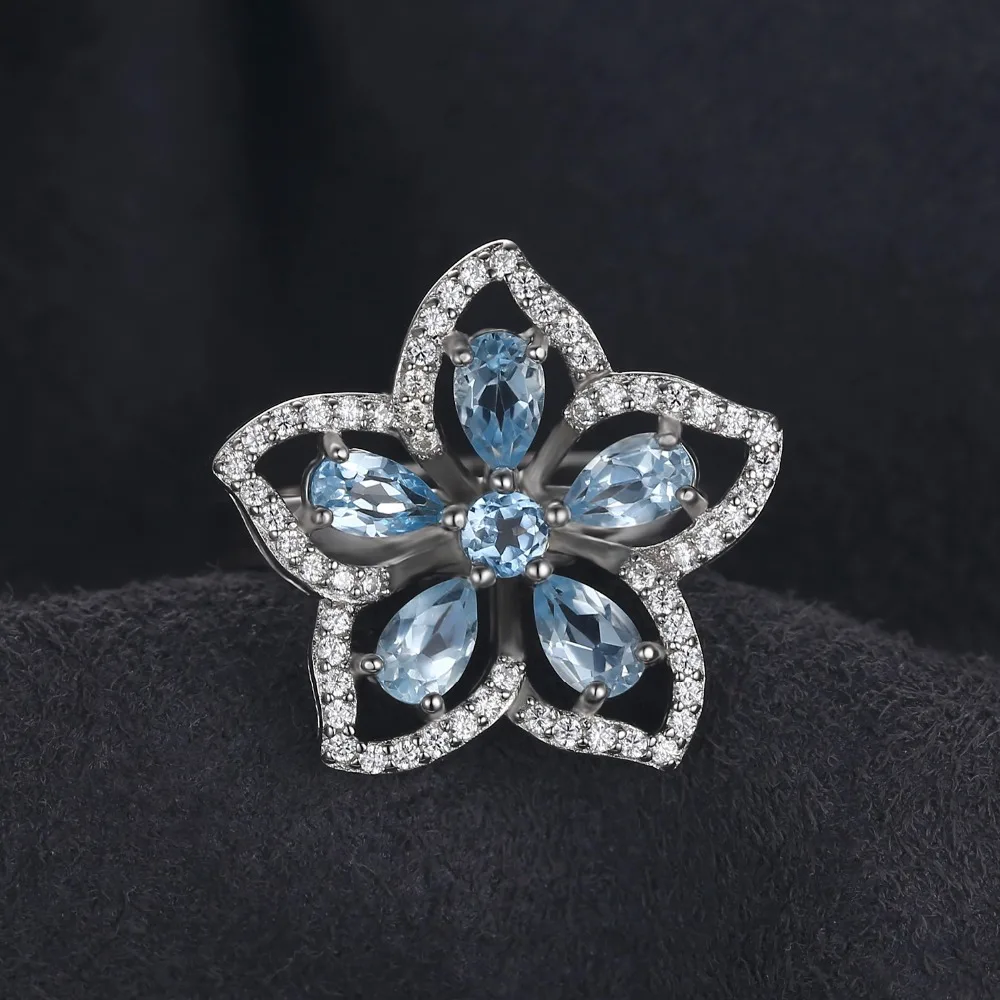Jewelrypalace цветок 1.5ct Природный Голубой топаз коктейльное кольцо стерлингового