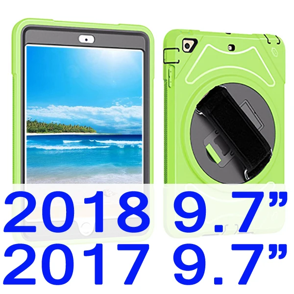 Green 2018 Противоударный чехол для iPad 9,7 Air 2 Air 1 чехол для детей+ 360 Стенд плечевой ремешок чехол для iPad 5th/6th поколения - Цвет: Green 2018