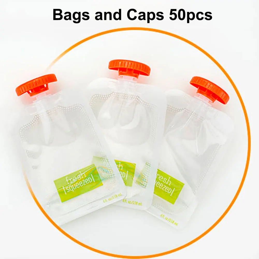 Bag 50pcs GT Набор для изготовления детского питания, станция для выдавливания еды, контейнер для хранения детского питания, Фруктовое пюре, упаковочная машина, станция для сока - Цвет: Bag 50pcs