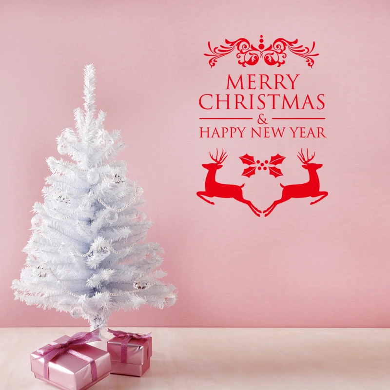 Merry Christmas Deer Snowflake Wall Sticker Art Decal Holiday Decorative Vinyl Removable wall stickers for kids rooms | Дом и сад