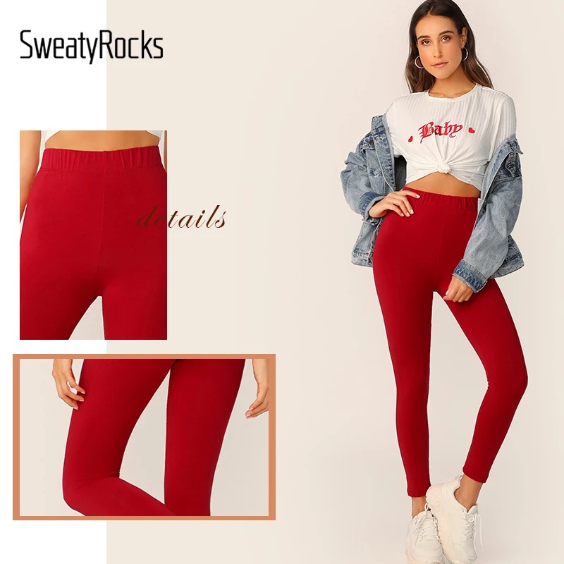 SweatyRocks, однотонные леггинсы с эластичной талией, женская одежда для активного отдыха, леггинсы, лето, высокая талия, обтягивающие базовые леггинсы