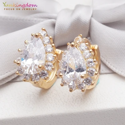Yunkingdom массивные элегантные круглые золотые серьги с кристаллами, квадратные серьги-кольца с кубическим цирконием для женщин 14 видов стилей - Окраска металла: HZK0033