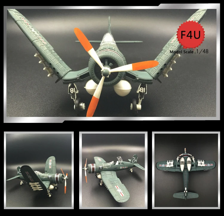 

6PCS Plastic DIY Military US F4U Corsair Fighter Plane Model Building Kits 4D 1/48 WW2 Airplane Bricks Model Toy For Children