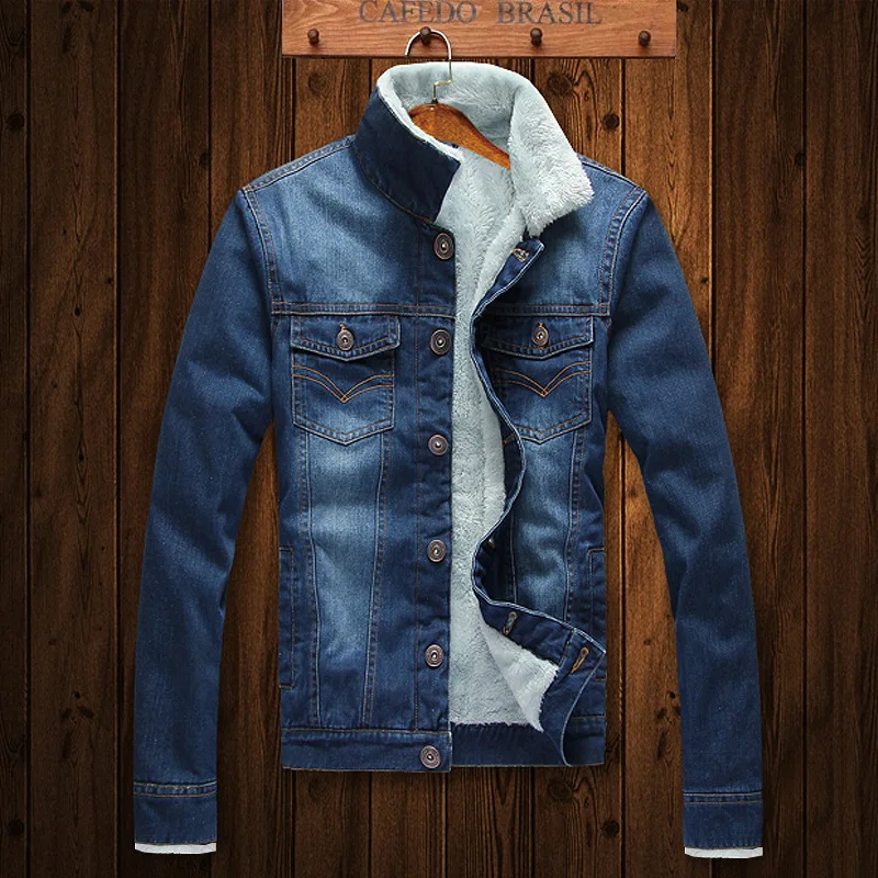 

Cotton denim jacket men thickening fleece lining coats outerwear 2018 autumn winter collection