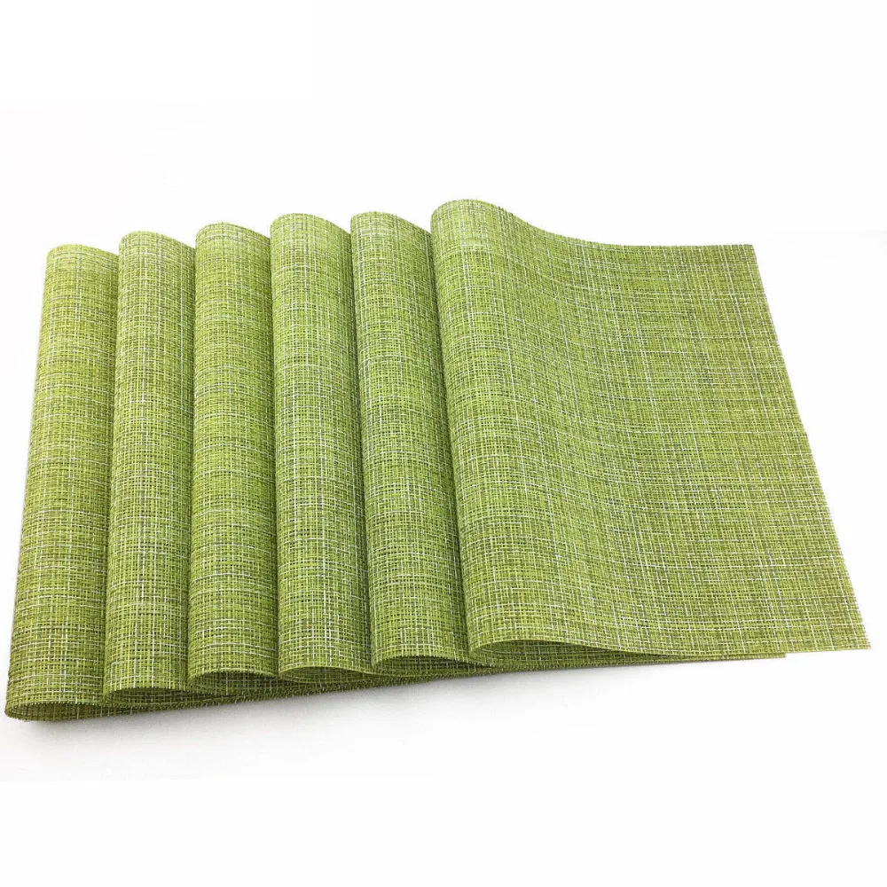 

6pcs Green Placemat Decoration Table Mat Hand-Woven Color Tableware PVC Placemat Kitchen Dinning Bowl Coasters Slip-Resistant