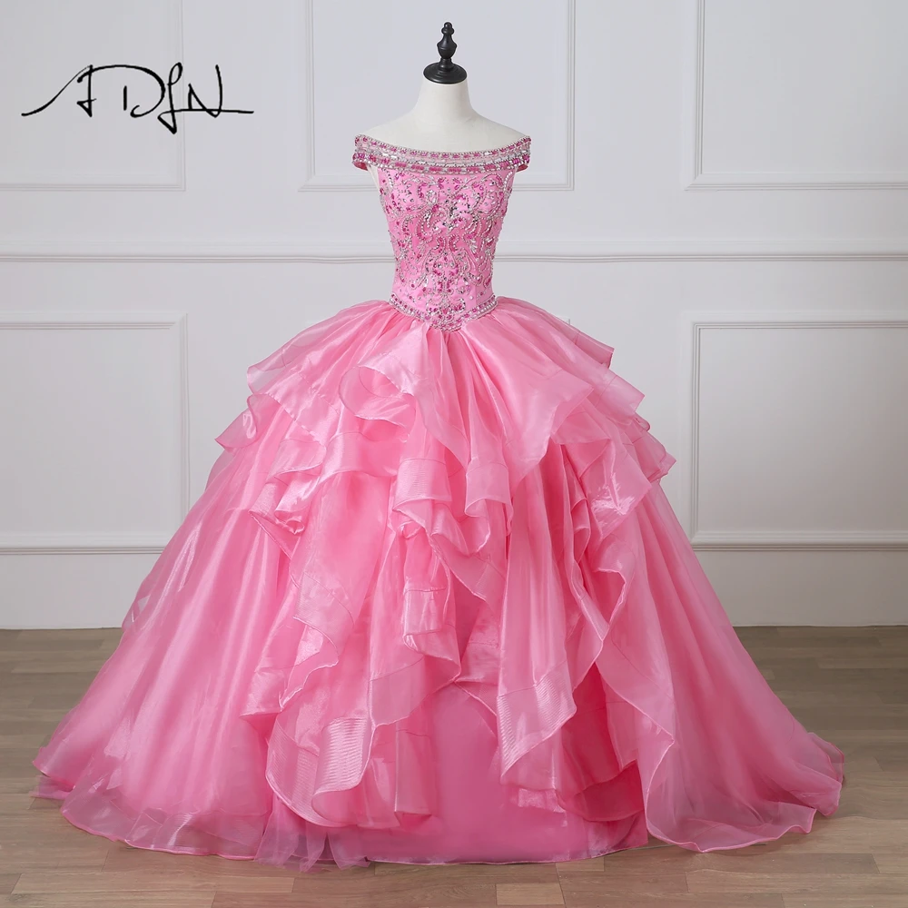 Роскошные розовые платья ADLN Quinceanera с бальным платьем Стразы бальное платье для