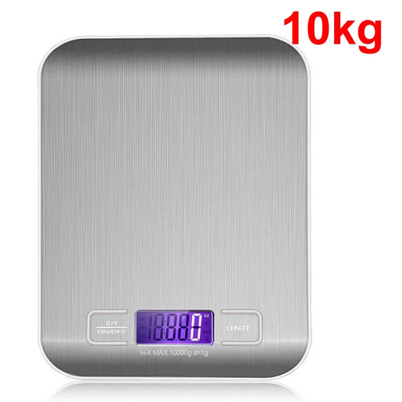 Silver-10kg Бытовые кухонные весы 5 кг/10 кг 1 г, пищевая диета, Почтовые весы, измерительный инструмент, тонкие цифровые электронные весы с ЖК-дисплеем - Цвет: Silver-10kg