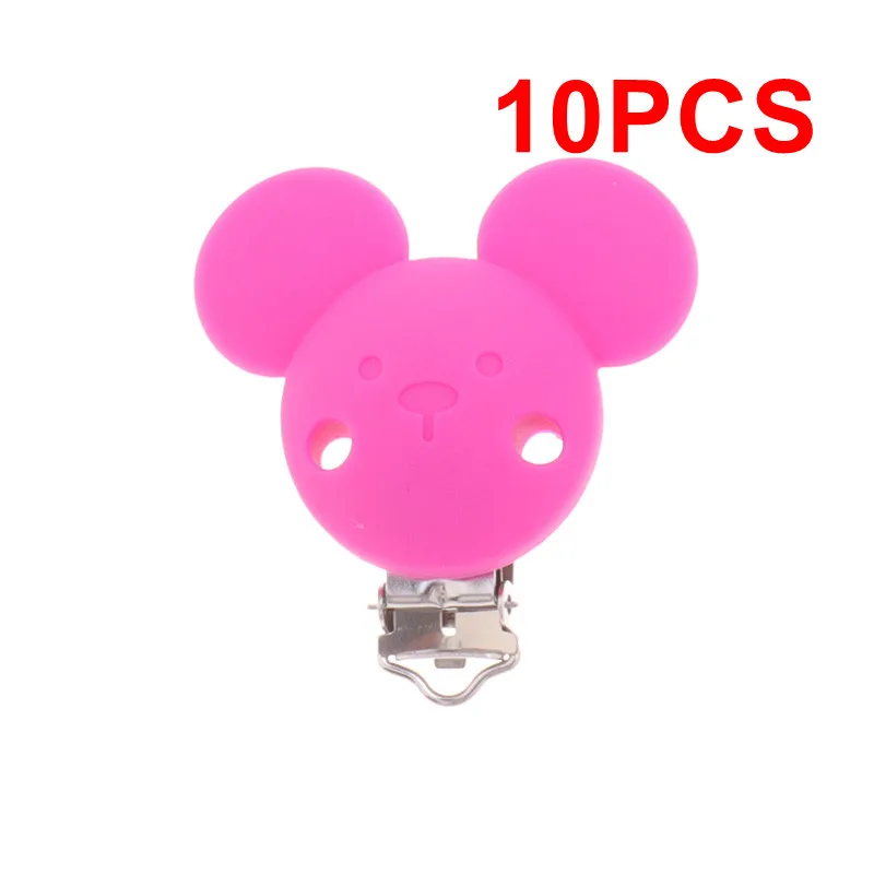 Mouse Violet Red 05 10 шт. круглые силиконовые клипсы для соски BPA бесплатно соска для младенцев застежки Прорезыватель зубов ожерелье держатель соски DIY украшение в виде мыши - Цвет: Mouse Violet Red 05