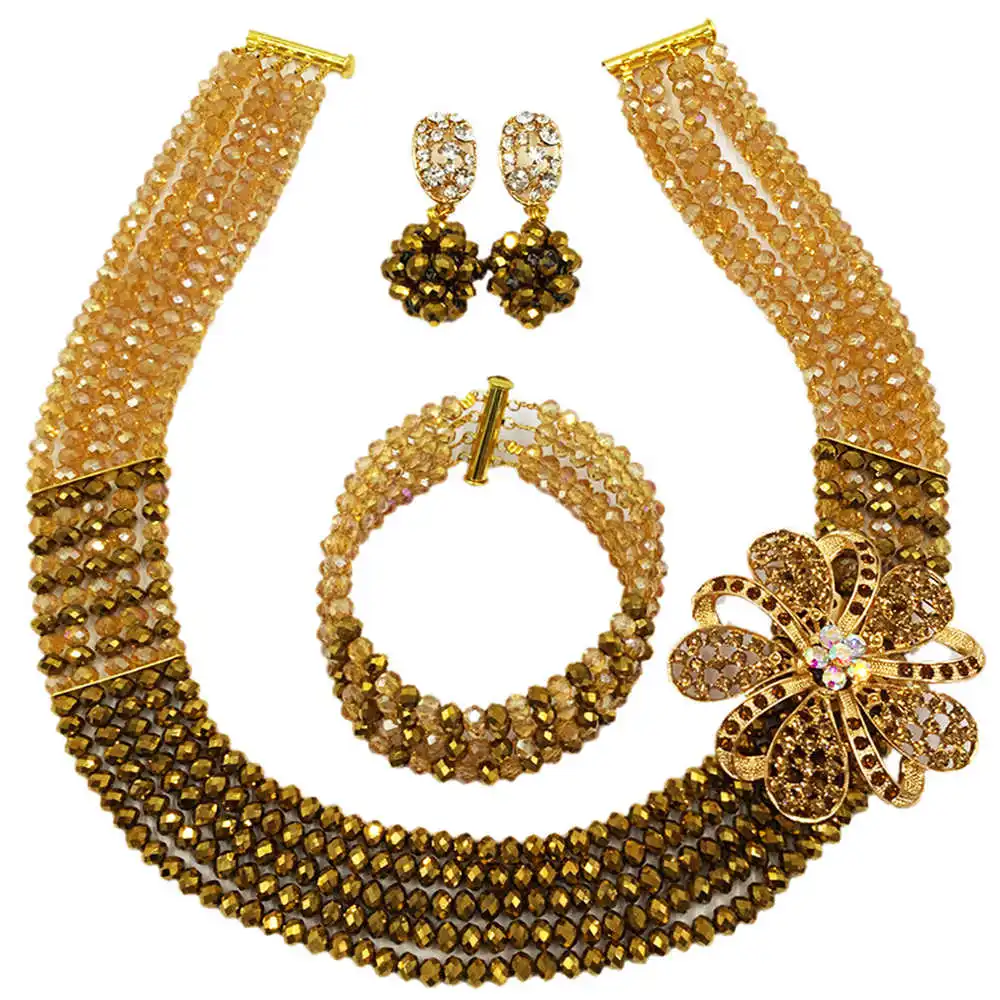 Модное Золотое AB коричневое хрустальное ожерелье из бисера нигерийские