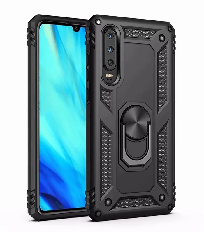 Чехол для huawei P30 Pro, автомобильный держатель, магнитный кронштейн, кольцо на палец, чехол для huawei P30 Lite P30, противоударный чехол на заднюю панель - Цвет: Black