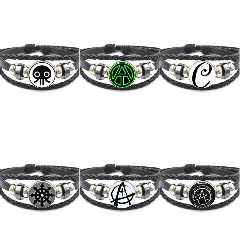 EJ глазурь для женщин стеклянный кабошон черный кожаный браслет ювелирные