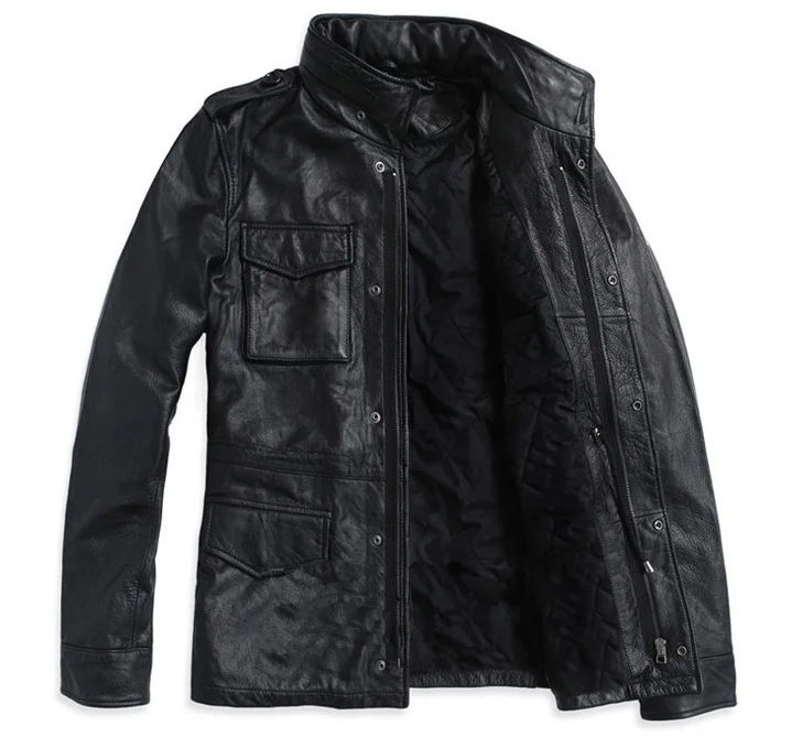 2015 мужские Куртки из натуральной кожи с четырьмя накладными карманами