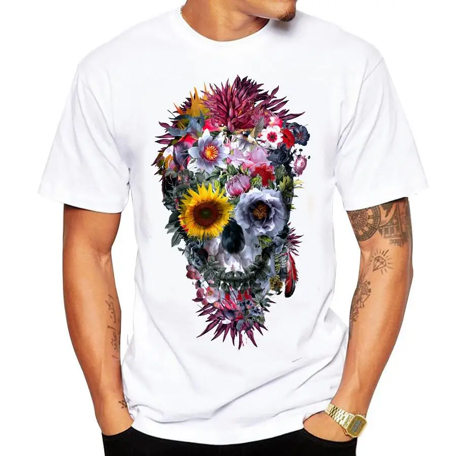 Мужская футболка с черепом и цветочным принтом новейшие модные дизайнерские