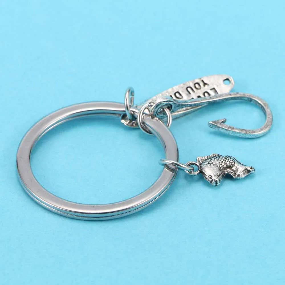 Рыболовные крючки брелок металлический серебристый цвет с надписью Love you dad