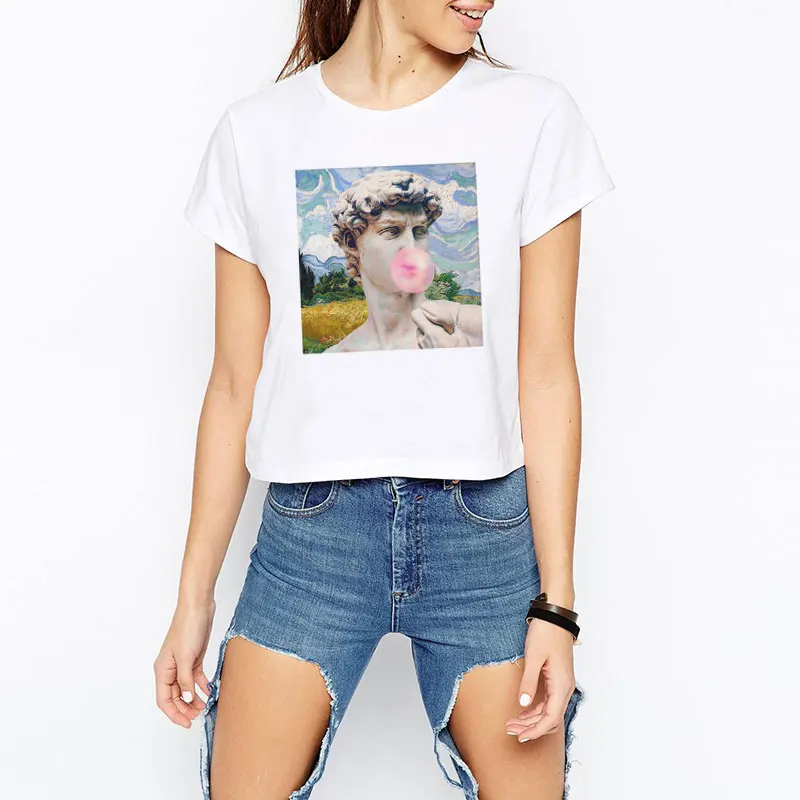 Футболка женская с принтом Давида Микеланджело в стиле Харадзюку забавная