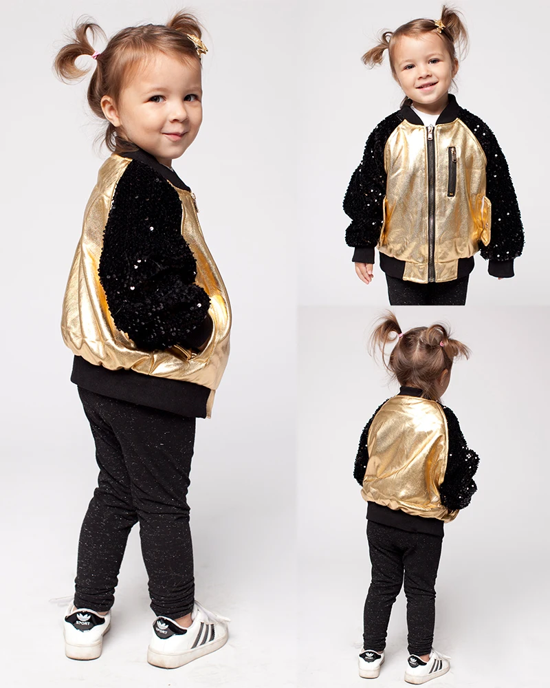 BB002 эксклюзивная куртка с блестками цвета металлик для девочек 3-7 лет; Цвет серебристый, золотистый
