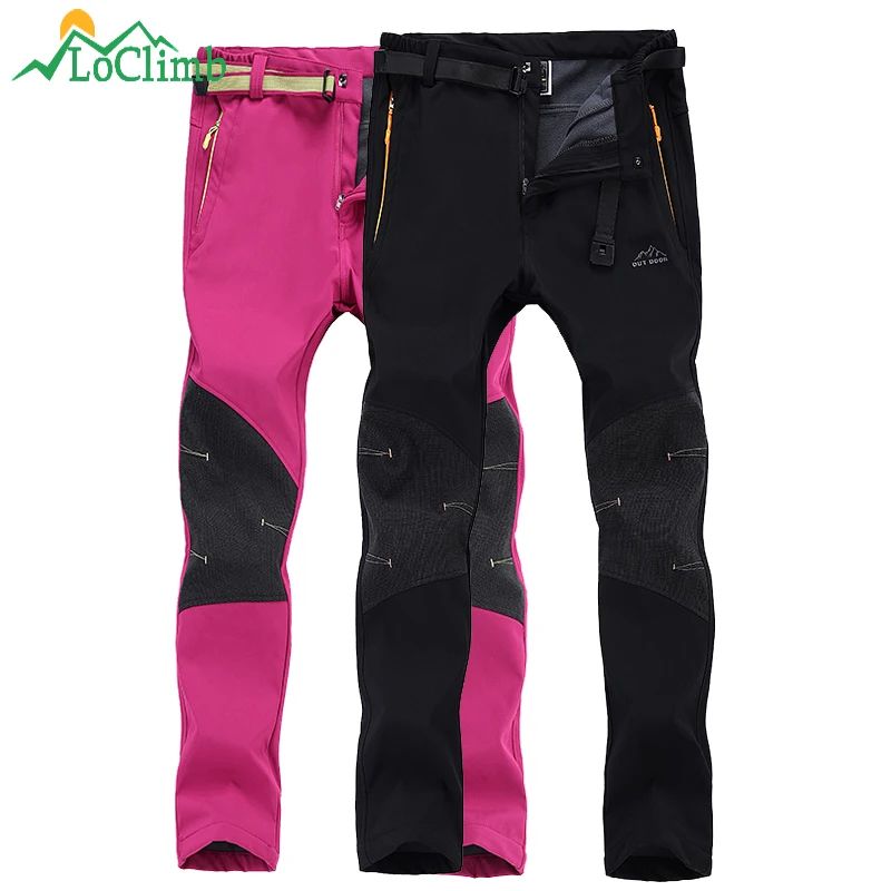 

LoClimb Men Women Outdoor Sport Softshell Pants Waterproof Windproof Fleece Trousers Trekking Climbing Ski Hiking Pants,AM174