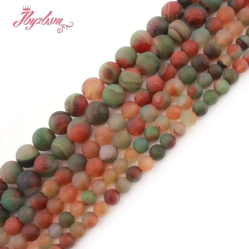 

8,10,14mm Frost Matte Round Ball Old Green Stripe Agates Natural Stone Loose Beads For Necklace Jewelry Making 15" Free Shipping