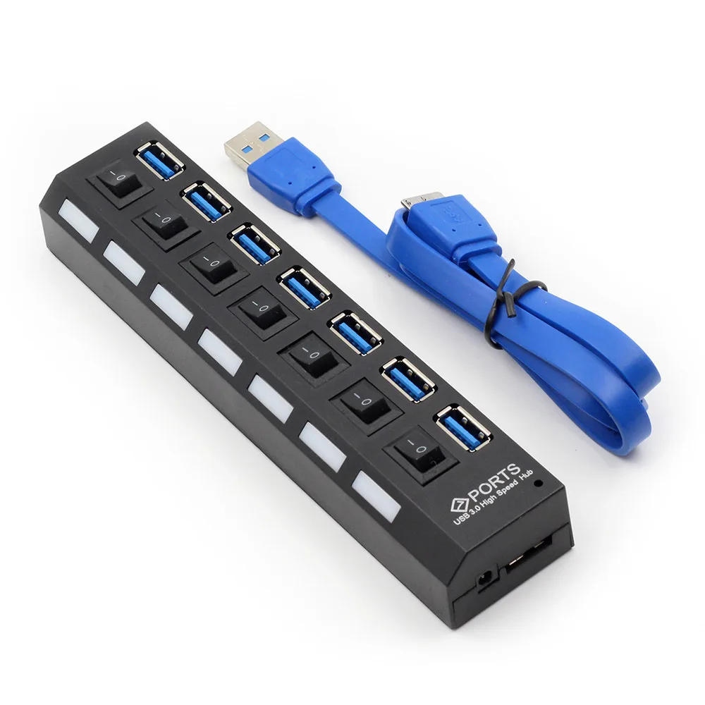 No Power Adapter CHYI usb-хаб 3,0 с адаптером питания 7 портов USB3.0 СВЕТОДИОДНЫЙ Переключатель ВКЛ/ВЫКЛ концентратор USB разветвитель Компьютерные аксессуары для ПК ноутбука Горячая Распродажа - Цвет: No Power Adapter