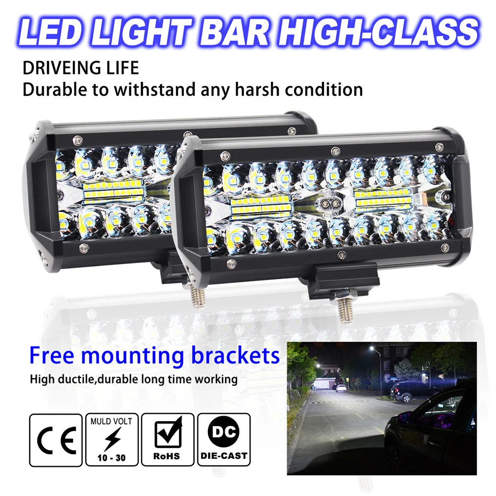 

7 Inch 120W 16000LM Three Rows Waterproof Light LED For Off-road Car Pickup Wagon Truck Auto Car Work Motorcycle SUV/ATV 12-80V