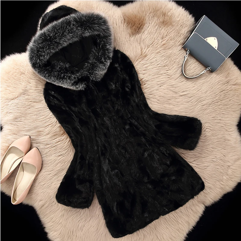 2019 женские пальто с мехом имитация норки волос длинное теплые на осень-зиму вся