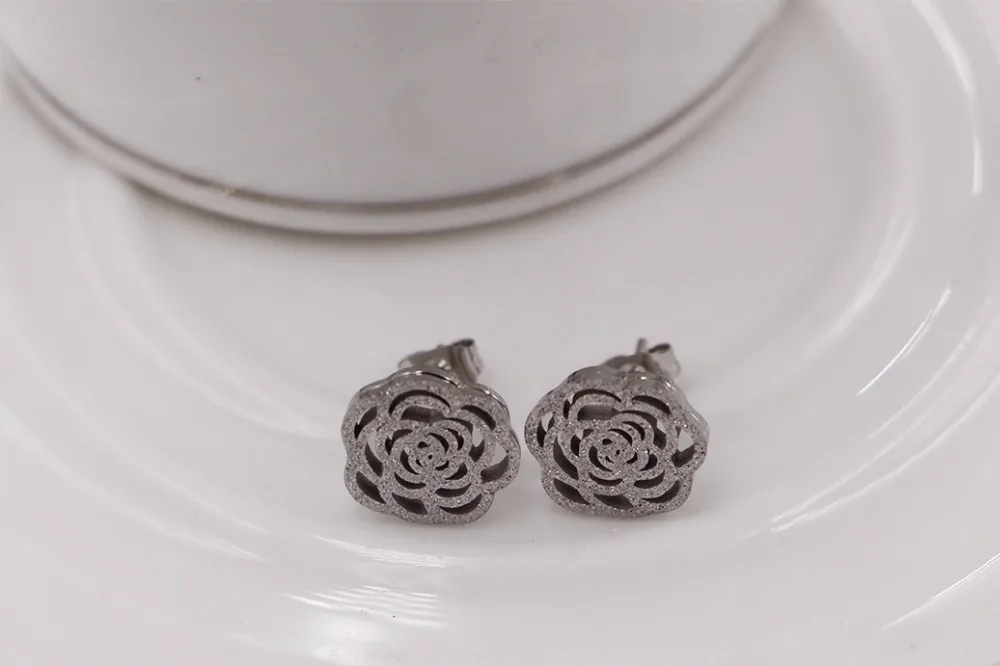 Модные женские серьги гвоздики из нержавеющей стали с цветком камелии цвета