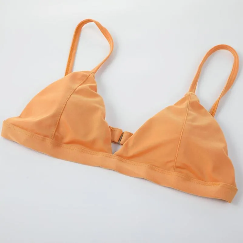 Женский летний купальник однотонный бикини комплект из двух предметов пляжный