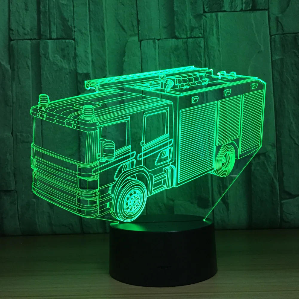 Автомобильная 3D лампа Fire Engine 7 цветов светодиодный светодиодная ночная для детей