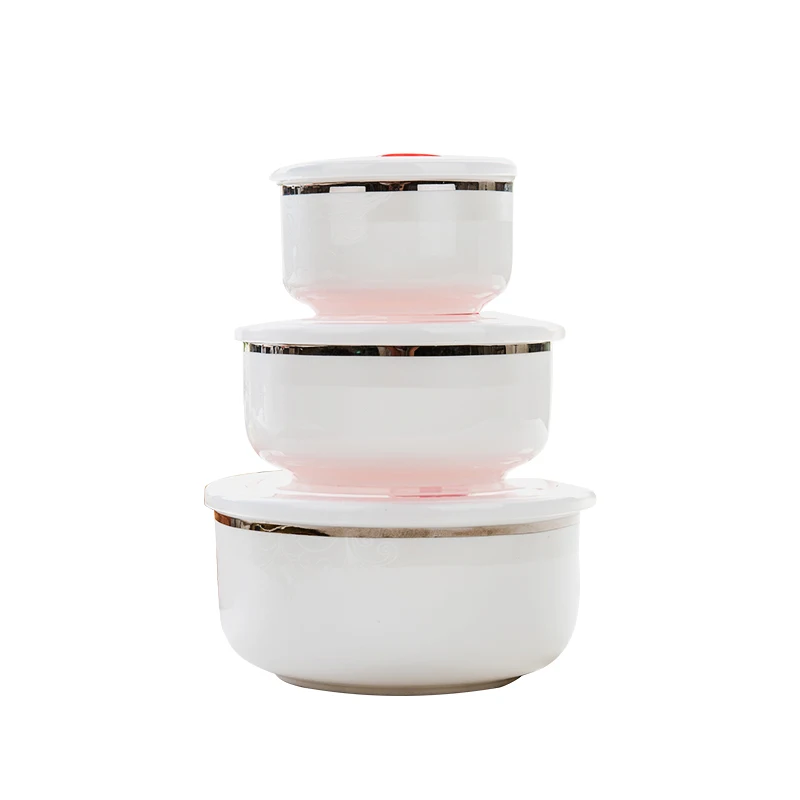 

China Red Peony bowl three piece microwave sealed ceramic bowl with cover large bowl of instant noodles rice lunch box