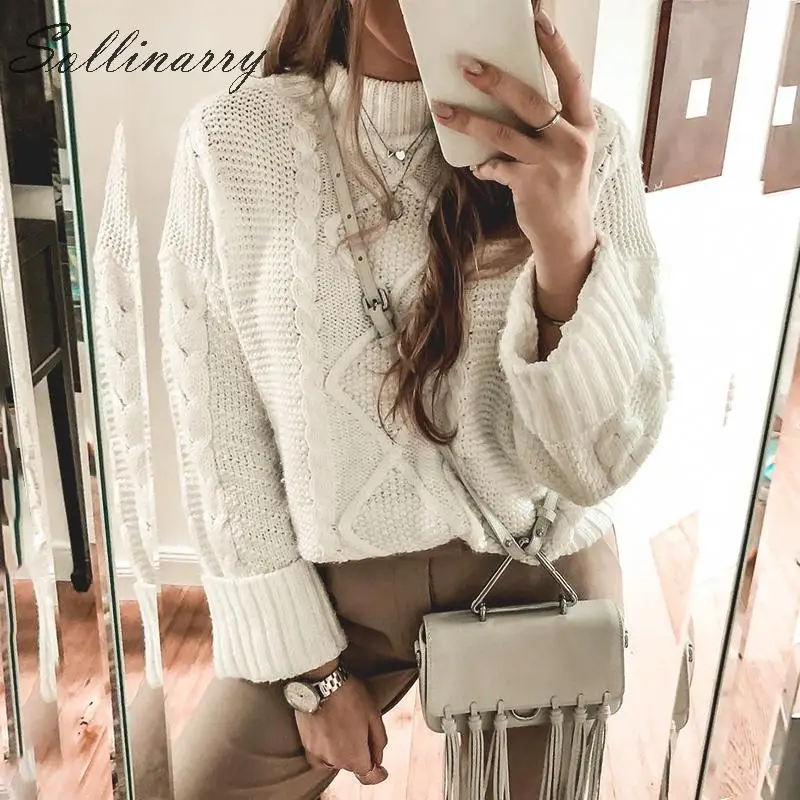 Sollinarry Autumn Winter Sweaters and Pullovers Women 2019 White Fashion Knitted Chic Pullover Casual Crop Sweater Jumper | Женская