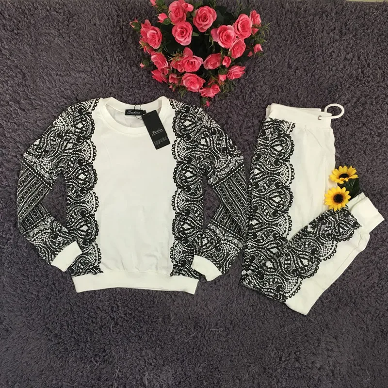 Женский спортивный костюм с кружевным принтом комплект из 2 предметов капюшоном