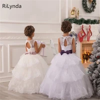 white flower girl dress kids pageant birthday formal party lace long dress bowknot first communion dress prom gown 2 14y