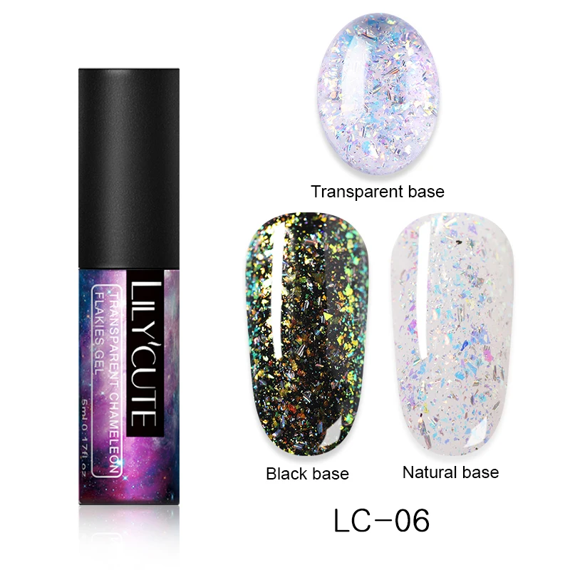 LC-06 LILYCUTE, 5 мл, хамелеон, Гель-лак, прозрачные хлопья, долговечные Блестки для ногтей, искусство замачивания, УФ-Гель-лак, сделай сам - Цвет: LC-06