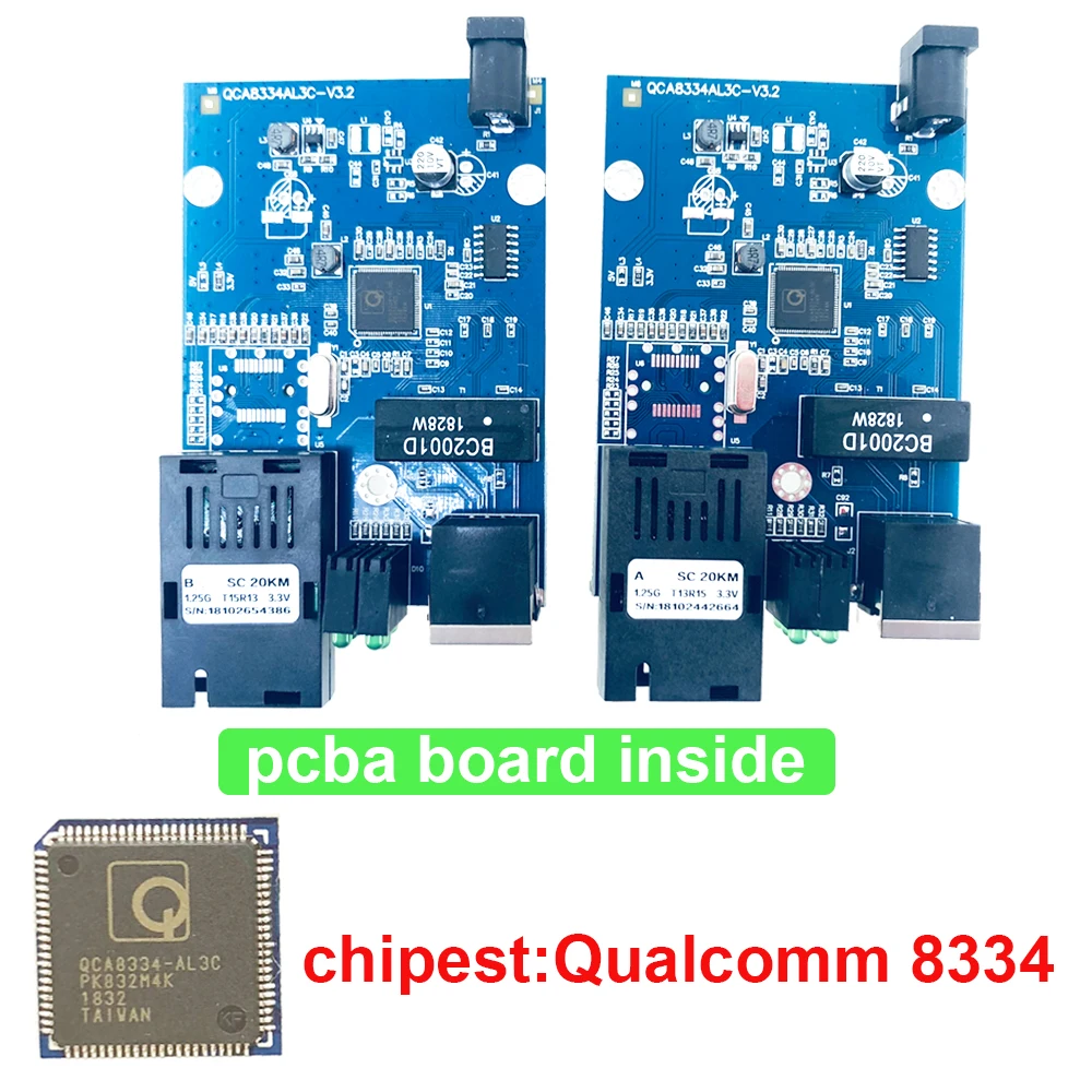 1 пара гигабитный волоконно оптический медиаконвертер qualcomm 8334 chipest 10/100/1000 Мбит/с