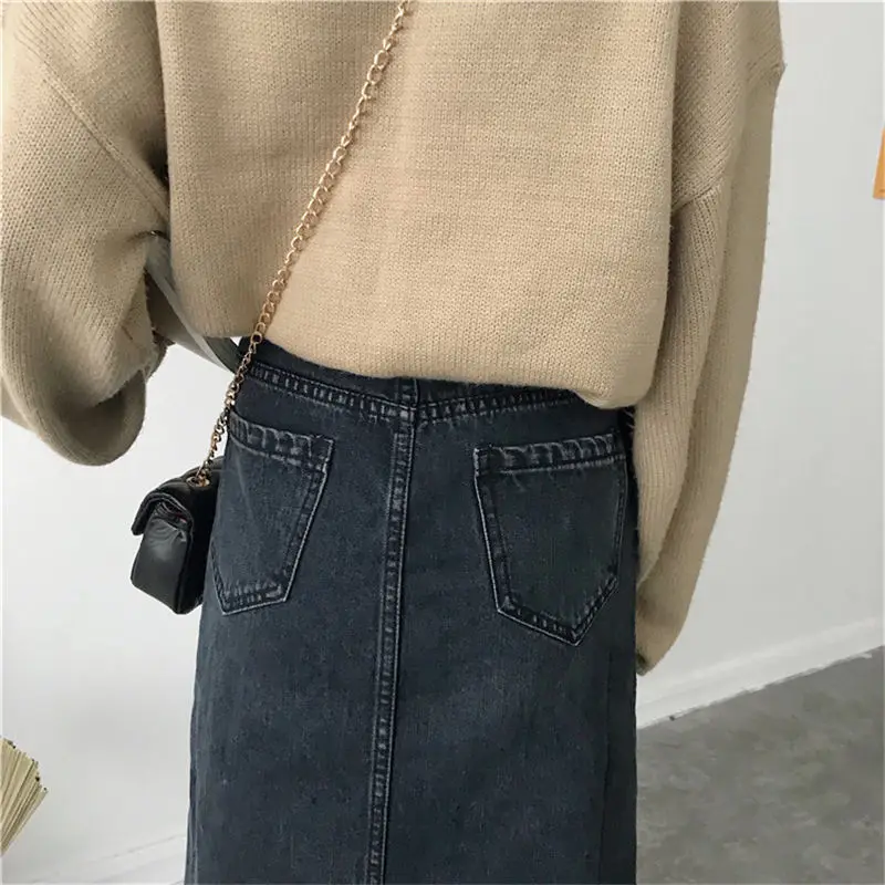 Новинка весна лето 2019 карманы на молнии высокая талия до середины икры тонкий