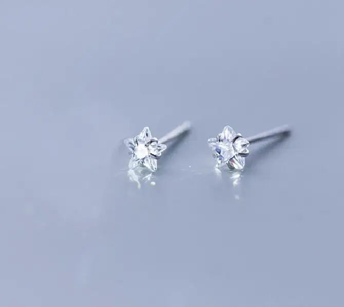 Silver Color MloveAcc Настоящее 925 пробы серебро CZ Звезда миниатюрные серьги-гвоздики для женщин Свадебная вечеринка Роскошные ювелирные изделия - Окраска металла: Silver Color