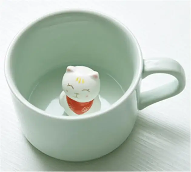 Luky Cat Креативный 230 мл 3D kawaii мультфильм животных Керамическая молочная чашка Милая панда кофейная кружка подарок на день рождения - Цвет: Luky Cat