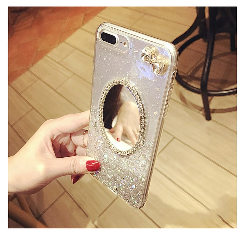 Heyytle Cute Glitter Phone Case For iPhone X 8 7 6 6s Plus Cases Mirror Back Cover Buling Crystal Bow Pattern Soft Female Shell |