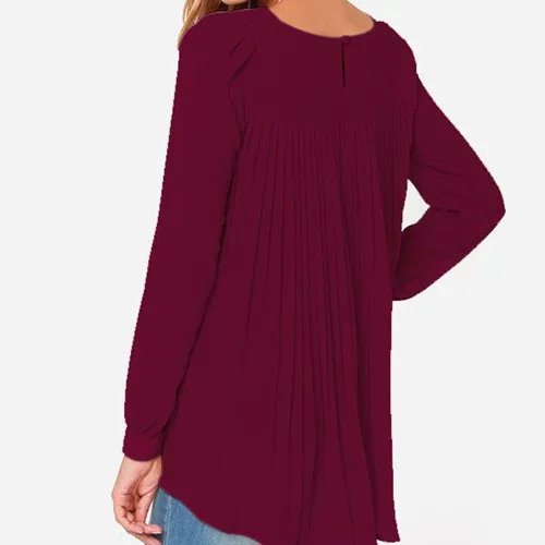 5XL Plus Size Women Blouse Chiffon Long Sleeve Oversized Shirt Pleated Keyhole Tops European Style Blusas Feminina Fashion 2018 |