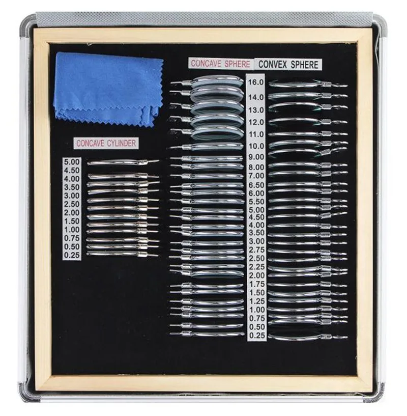 Пробный набор оптических линз 68 шт. оптометрический металлический обод с чехлом