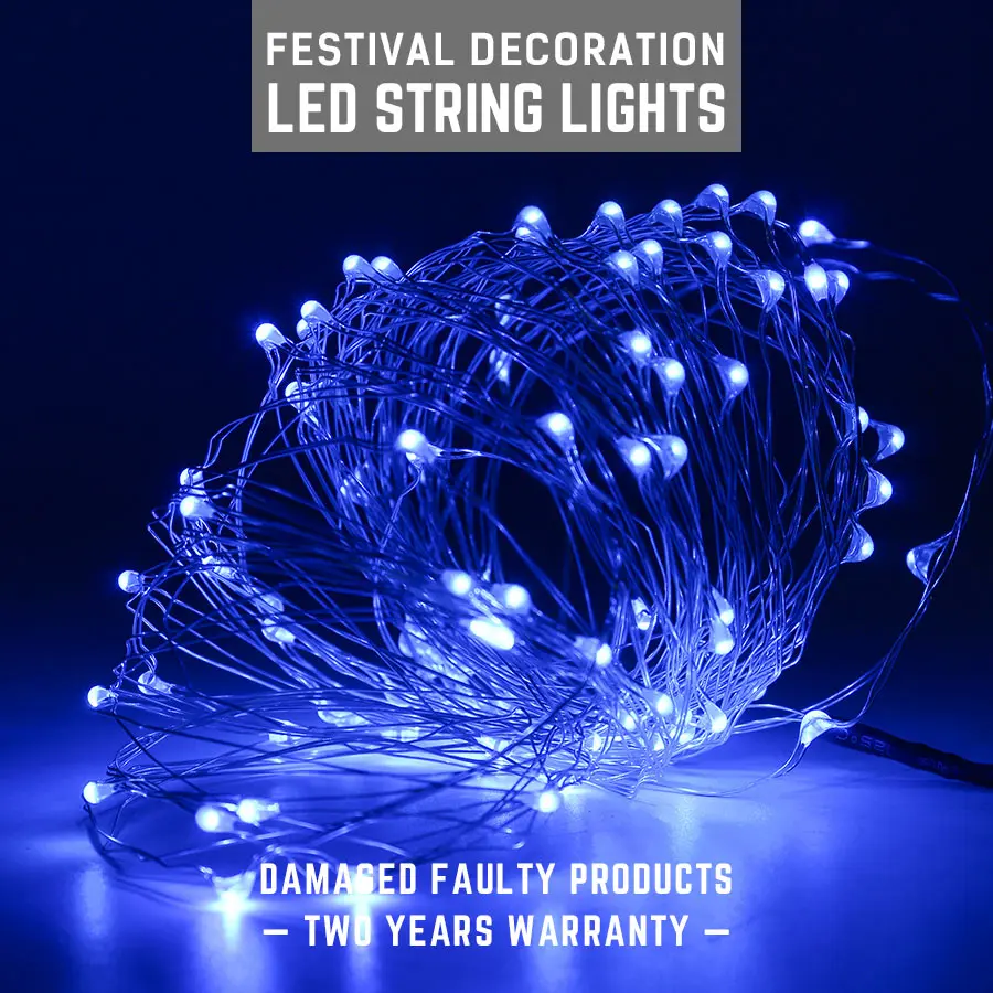 USB Рождественская гирлянда медная Серебряная проволочная 10 м водонепроницаемые