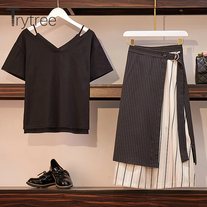 Trytree летний осенний Женский комплект из двух предметов Повседневный Топ с v