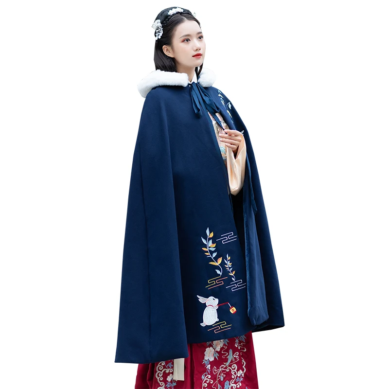 Hanfu Женский плащ на осень и зиму костюмы в китайском стиле Вышитое цветочное