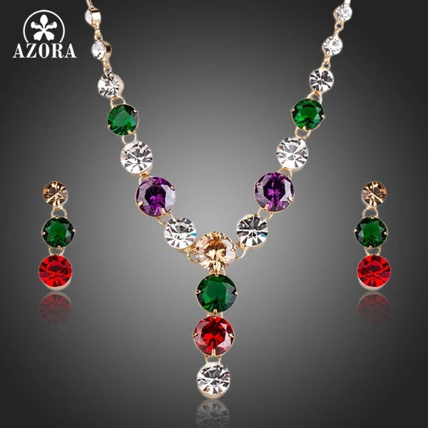 AZORA Fancy Marquise с прорезью, с фианитами ожерелье и серьги Ювелирные наборы TG0128