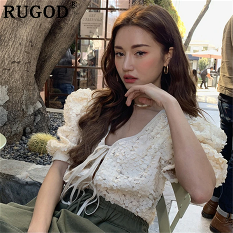 RUGOD/Корейская женская блузка с рукавами фонариками модная свободная офисная на